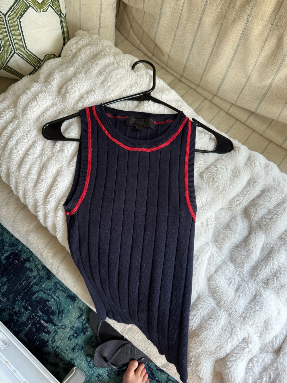 Zara Navy Ribbed Tank with Red Trim
